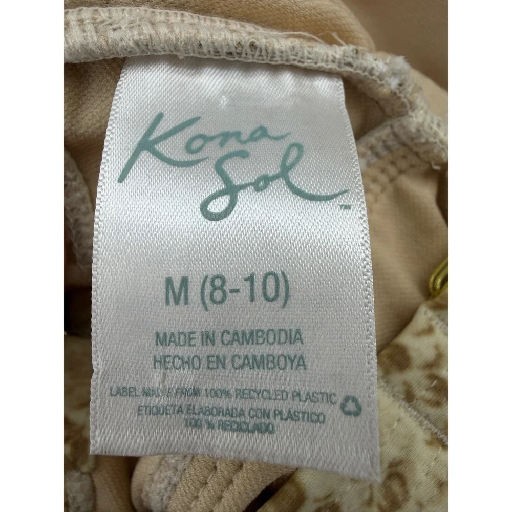 Kona Sol‎ Women's Med 8-10 Snakeskin Print One Piece Swimsuit Tan Cream